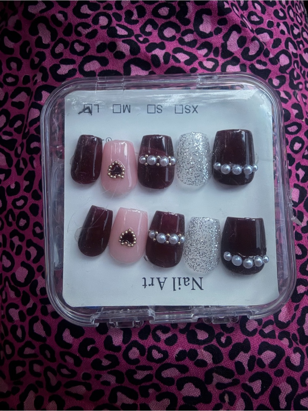 Elegant Pink & Burgundy Pearl Accent Press-On Nail Set